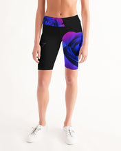将图片加载到图库查看器,Blue&Purple Rose Women's Mid-Rise Bike Shorts