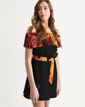 Load image into Gallery viewer, Fall Roses-Black Women&#39;s Off-Shoulder Dress
