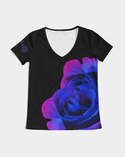 Load image into Gallery viewer, Blue&amp;Purple Rose Women&#39;s V-Neck Tee
