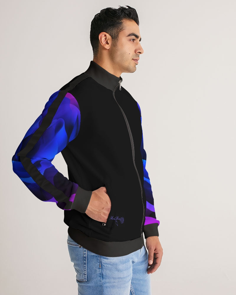 Blue&Purple Rose Men's Stripe-Sleeve Track Jacket