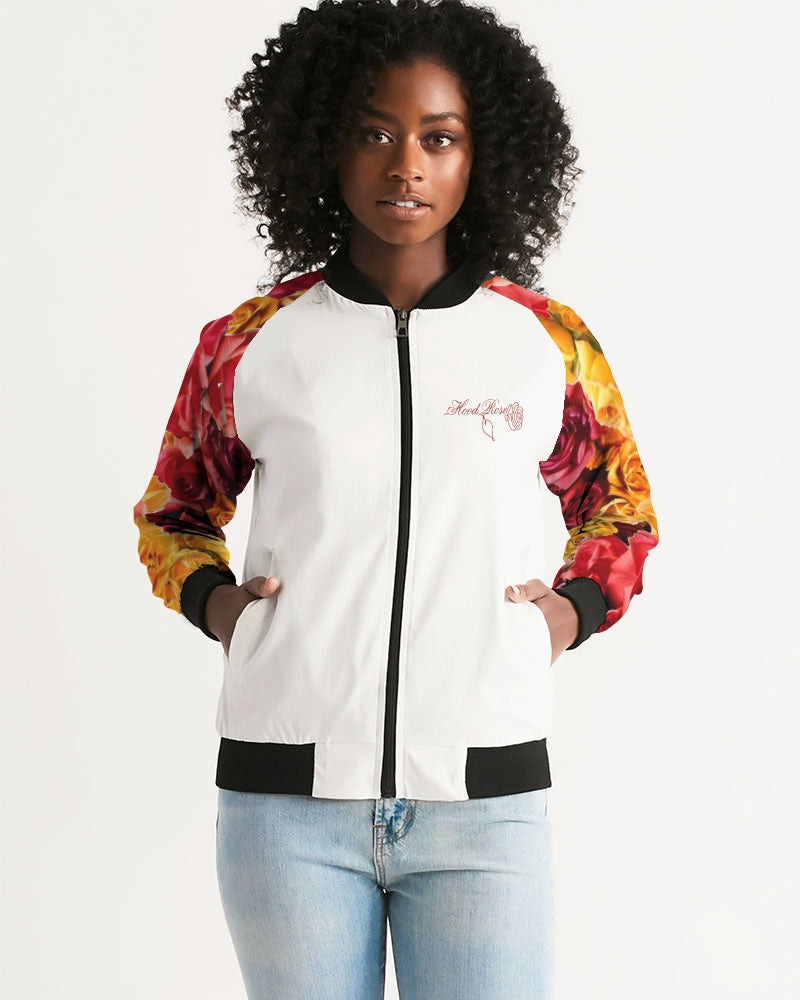 Fall Roses White Women's Bomber Jacket