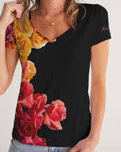 Load image into Gallery viewer, Fall Roses-Black Women&#39;s V-Neck Tee
