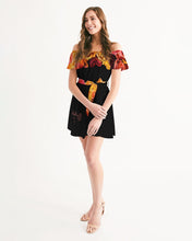 Load image into Gallery viewer, Fall Roses-Black Women&#39;s Off-Shoulder Dress
