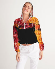 Load image into Gallery viewer, Fall Roses-Black Women&#39;s Cropped Windbreaker
