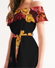 Load image into Gallery viewer, Fall Roses-Black Women&#39;s Off-Shoulder Dress
