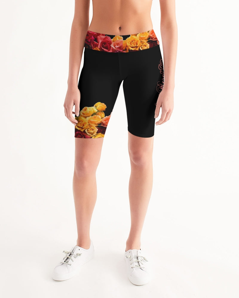 Fall Roses-Black Women's Mid-Rise Bike Shorts