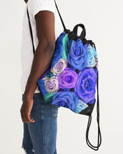 Load image into Gallery viewer, Bloomin&#39; Blues Canvas Drawstring Bag
