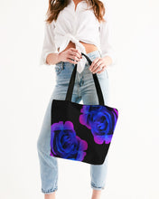 Load image into Gallery viewer, Blue&amp;Purple Rose Canvas Zip Tote
