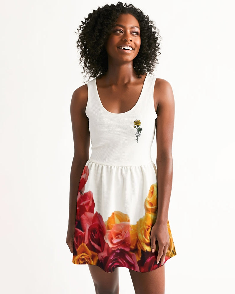 Fall Roses White Women's Scoop Neck Skater Dress