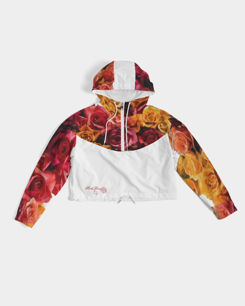 Fall Roses White Women's Cropped Windbreaker