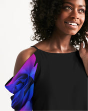 Load image into Gallery viewer, Blue&amp;Purple Rose Women&#39;s Open Shoulder A-Line Dress
