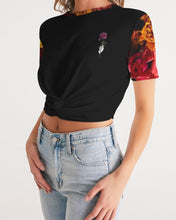 Load image into Gallery viewer, Fall Roses-Black Women&#39;s Twist-Front Cropped Tee
