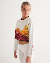 Load image into Gallery viewer, Fall Roses White Women&#39;s Cropped Sweatshirt
