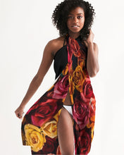 Load image into Gallery viewer, Fall Roses-Black Swim Cover Up
