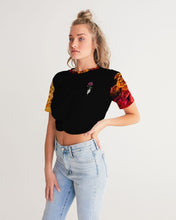Load image into Gallery viewer, Fall Roses-Black Women&#39;s Twist-Front Cropped Tee
