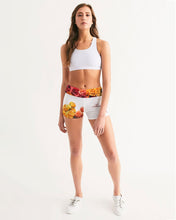 Load image into Gallery viewer, Fall Roses White Women&#39;s Mid-Rise Yoga Shorts
