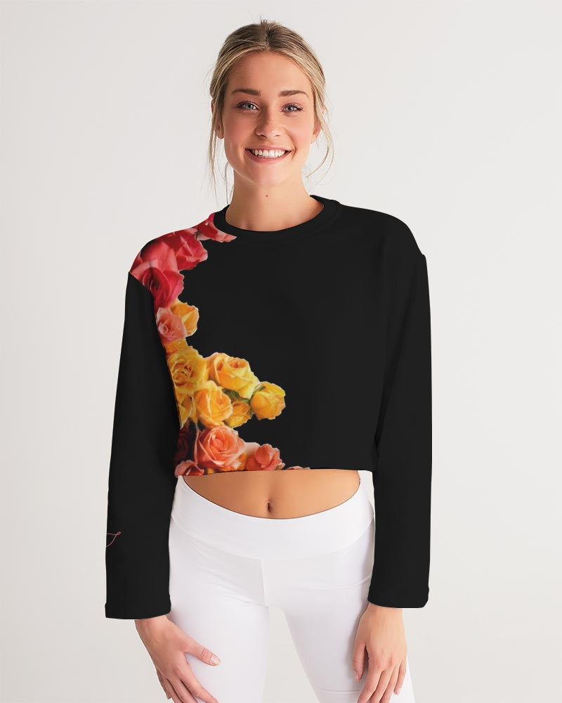 Fall Roses-Black Women's Cropped Sweatshirt