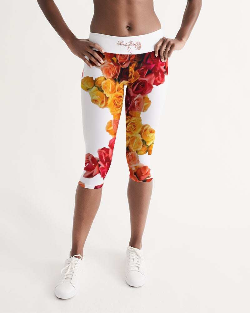Fall Roses White Women's Mid-Rise Capri