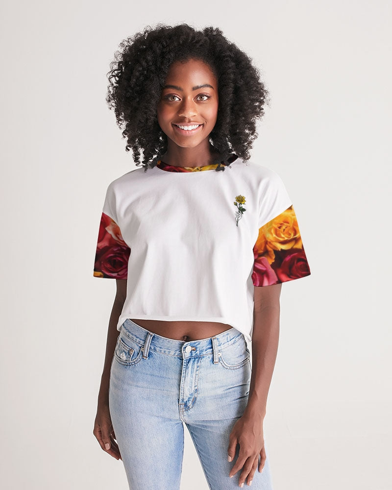 Fall Roses White Women's Lounge Cropped Tee