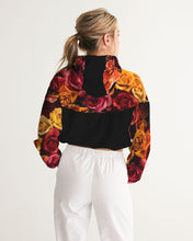 Load image into Gallery viewer, Fall Roses-Black Women&#39;s Cropped Windbreaker
