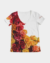 Load image into Gallery viewer, Fall Roses White Women&#39;s V-Neck Tee
