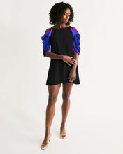 Load image into Gallery viewer, Blue&amp;Purple Rose Women&#39;s Open Shoulder A-Line Dress
