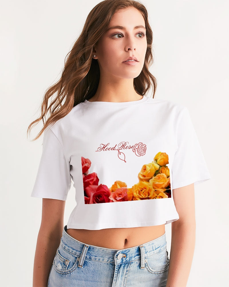 Fall Roses White Women's Cropped Tee