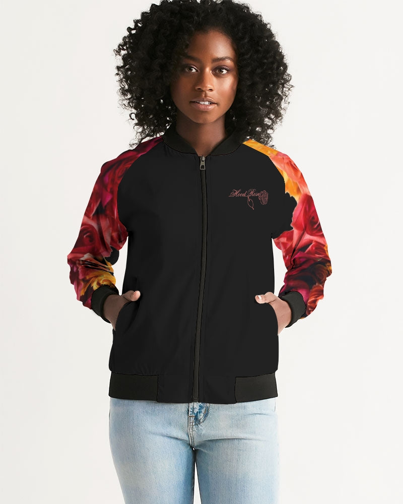 Fall Roses-Black Women's Bomber Jacket