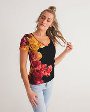 Load image into Gallery viewer, Fall Roses-Black Women&#39;s V-Neck Tee
