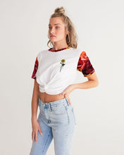 Load image into Gallery viewer, Fall Roses White Women&#39;s Twist-Front Cropped Tee
