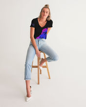Load image into Gallery viewer, Blue&amp;Purple Rose Women&#39;s V-Neck Tee
