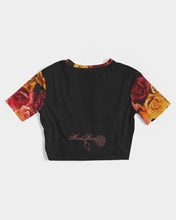 Load image into Gallery viewer, Fall Roses-Black Women&#39;s Twist-Front Cropped Tee
