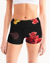 Load image into Gallery viewer, Fall Roses-Black Women&#39;s Mid-Rise Yoga Shorts
