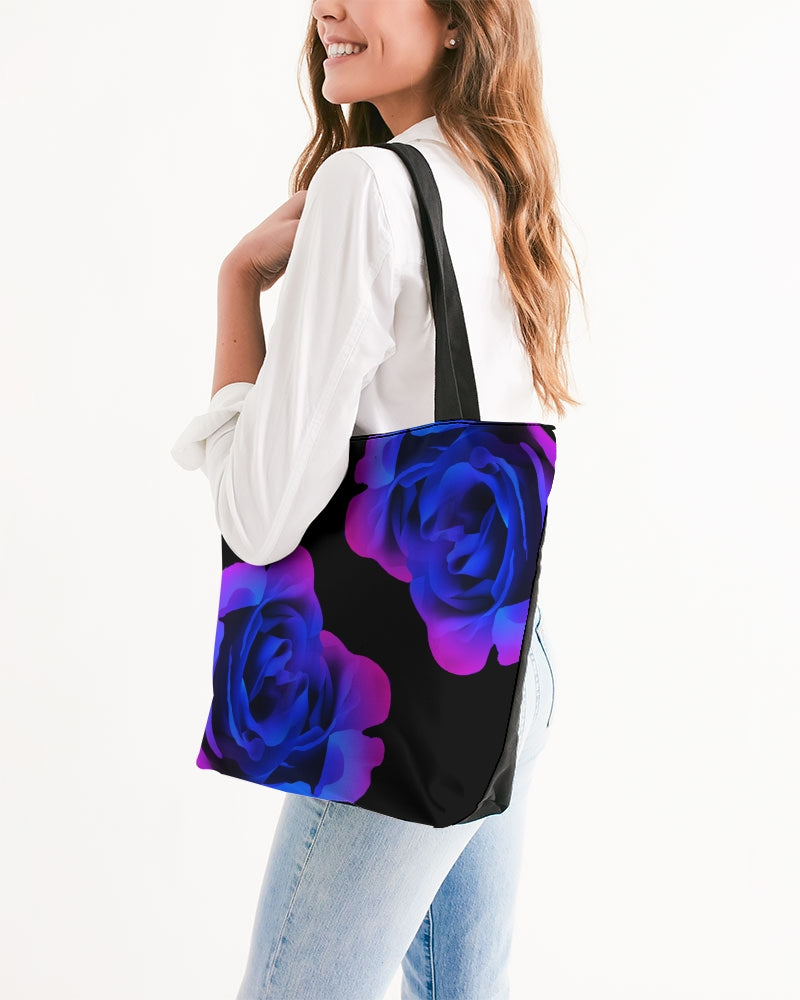 Blue&Purple Rose Canvas Zip Tote
