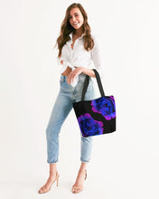 Load image into Gallery viewer, Blue&amp;Purple Rose Canvas Zip Tote

