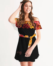 Load image into Gallery viewer, Fall Roses-Black Women&#39;s Off-Shoulder Dress
