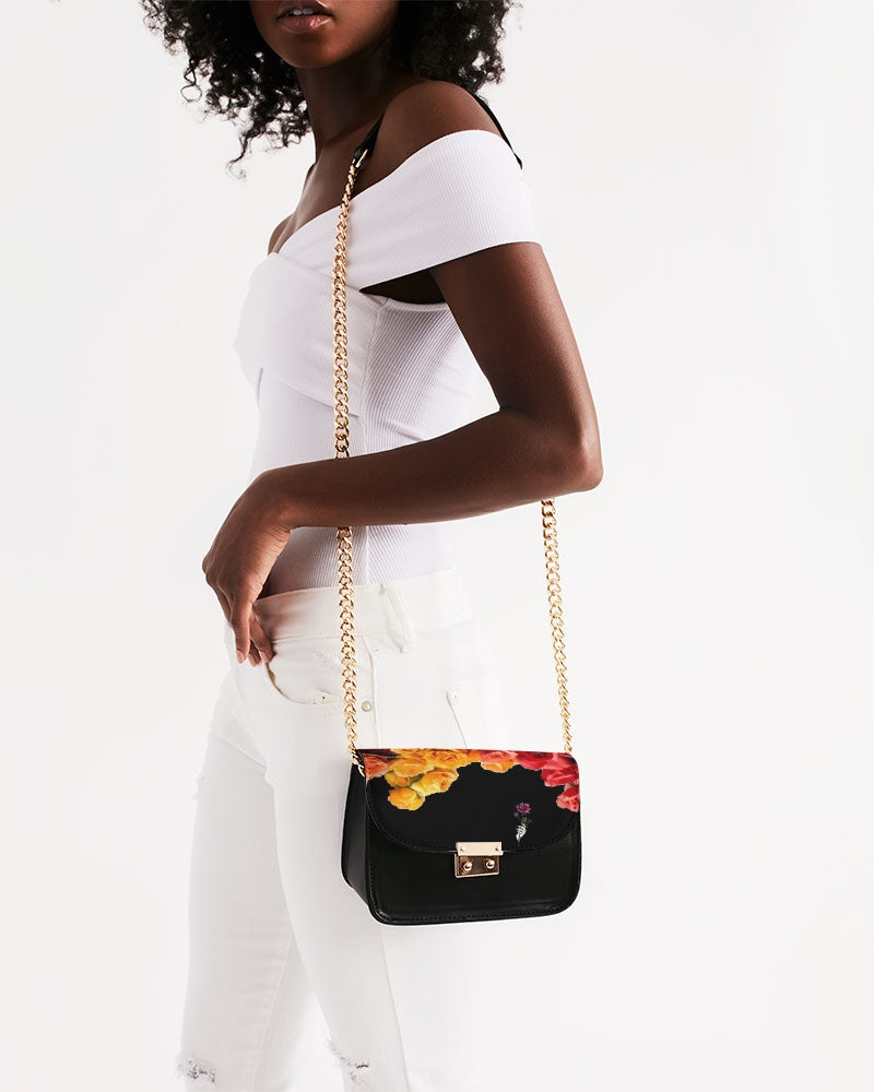 Fall Roses-Black Small Shoulder Bag