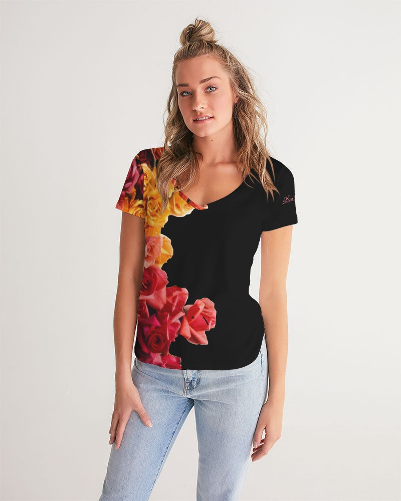 Fall Roses-Black Women's V-Neck Tee