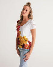 Load image into Gallery viewer, Fall Roses White Women&#39;s V-Neck Tee
