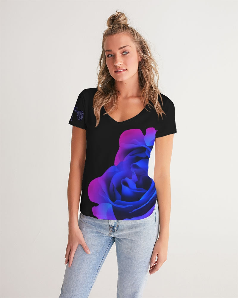 Blue&Purple Rose Women's V-Neck Tee