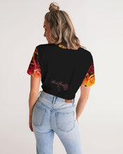 Load image into Gallery viewer, Fall Roses-Black Women&#39;s Twist-Front Cropped Tee

