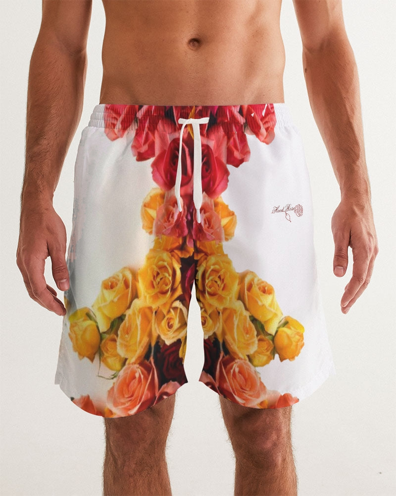 Fall Roses White Men's Swim Trunk