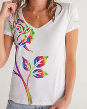 Load image into Gallery viewer, LIMITED EDITION* Pride Rose 2021 Women&#39;s V-Neck Tee
