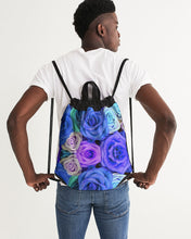 Load image into Gallery viewer, Bloomin&#39; Blues Canvas Drawstring Bag

