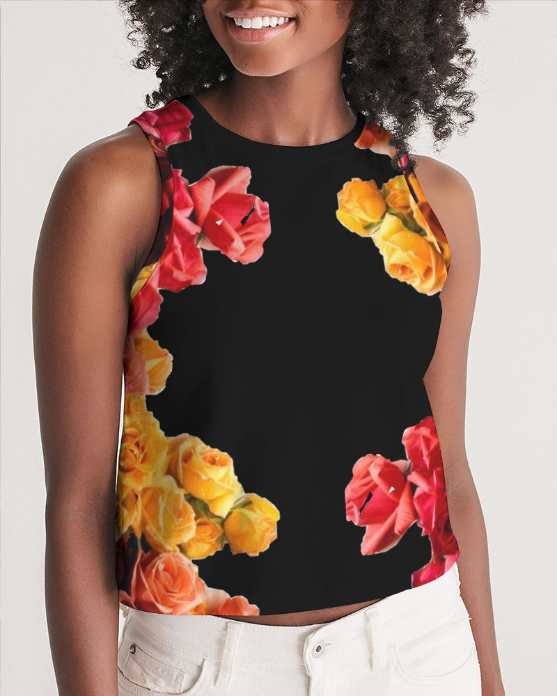 Fall Roses-Black Women's Cropped Tank