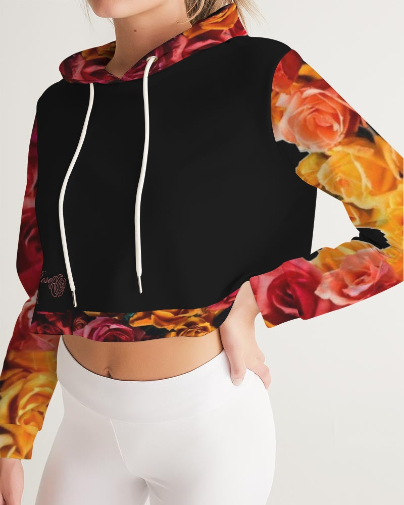 Fall Roses-Black Women's Cropped Hoodie