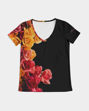 Load image into Gallery viewer, Fall Roses-Black Women&#39;s V-Neck Tee
