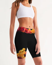 Load image into Gallery viewer, Fall Roses-Black Women&#39;s Mid-Rise Bike Shorts
