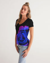 Load image into Gallery viewer, Blue&amp;Purple Rose Women&#39;s V-Neck Tee
