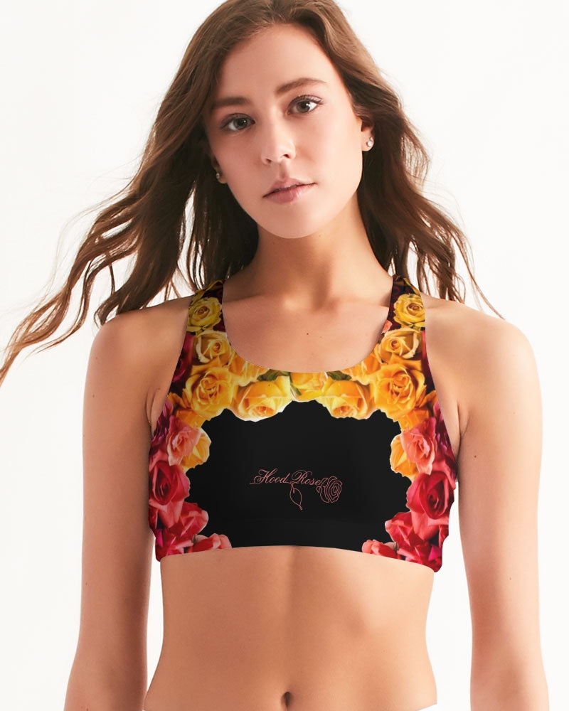 Fall Roses-Black Women's Seamless Sports Bra